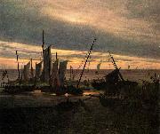 Caspar David Friedrich Schiffe im Hafen am Abend (Nach Sonnenuntergang) oil